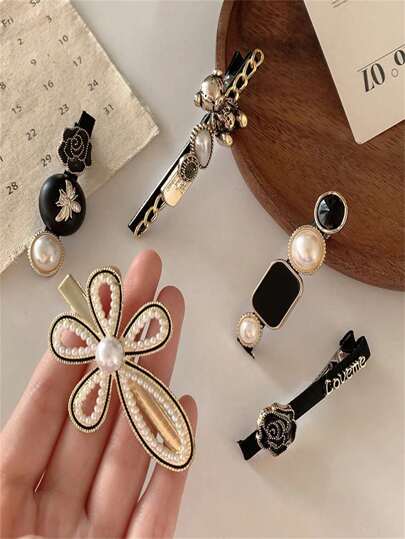 KIT 6 Clipe Simples Liu Haibian Palavra Clipe Ins Vermelho Net Pérola De Cristal De Volta Cabeça Superior