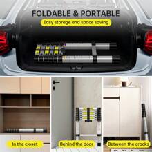 6.6 FT /12.5 Ft Telescoping Ladder, 330lbs Capacity Aluminum Extension Ladder With Locking Mechanism And Hook, Portable Folding Ladder, Multi-Purpose Collapsible Ladder For RV, Home, Office - 6.6ft - 查看 4