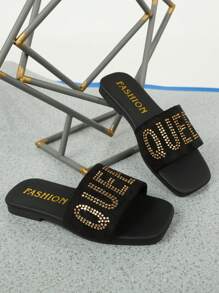 Children's Shoes Girl 2025 Summer New Fashion All Square ToeBright Rhinestone Line With Flat Non-Slip Beach Wear Children's Shoes