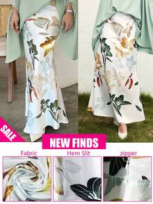 大码女式印花A字裙，优雅半身裙，适合派对、通勤等各种场合，春假必备 - 白色 - 查看 6