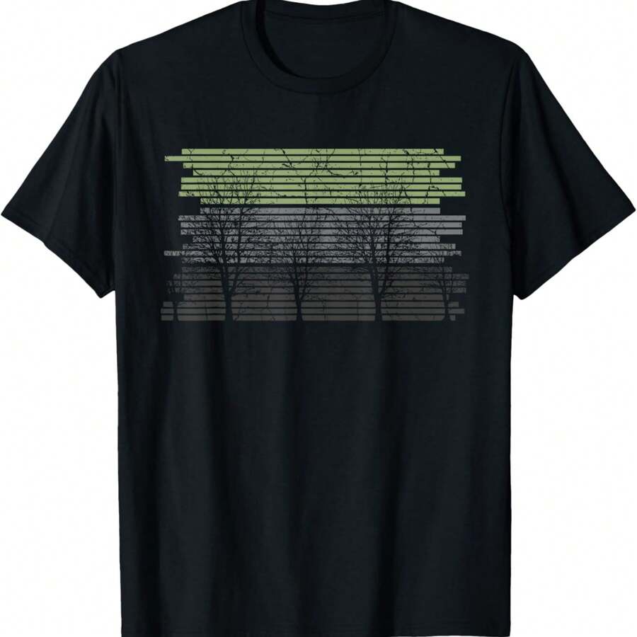 Retro Wildlife Nature Trees Outdoor Forest T-Shirt - Black - View 1