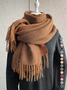 1 Pc Women's Scarf Ladies Solid Color Double Sided Scarf Elegant Girls Fringed Edges Long Scarf Fashion Camping Shopping Imitation Cashmere Scarf Winter Warm Knitted Wraps - Yellow - View 1