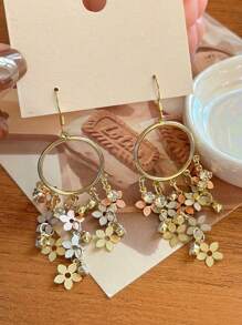 1 对时尚优雅小花长流苏吊坠耳环女士复古优雅精致婚礼派对珠宝礼物 - 耳環 - 查看 5