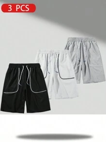 3pcs Men's Loose Breathable Outdoor Fitness Running Shorts, Summer - Multicolor - View 1