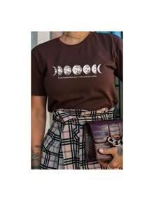 kyanites Camiseta Marrom Escuro Fases Da Lua Com Toque macio - Marrom - Visão 3