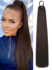 26"/34" Ponytail Wig, Multi-Functional Elastic Band Black & Brown Ponytail Wig, Heat Resistant, Women Long Straight DIY Wrap Around Ponytail, Soft & Natural Synthetic Ponytail, Suitable For Christmas, New Year, Carnival, Music Festival And Other Occasions - Dark Brown - View 14