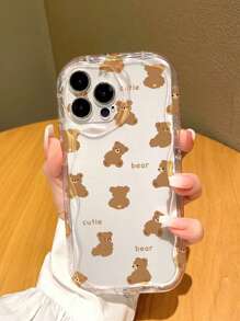 Fashion Cute Cartoon Dense Brown Bear Pattern Tpu Transparent Simple Cream Color Phone Case Anti Shock Soft Anti Drop Phone Case Phone Protection Case IPhone 16 15 14 13 12 11 7/8 X XS XR Plus Pro Max Valentine's Day Gift