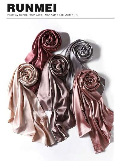 优雅的单件装天然纯色缎面头巾，适合日常休闲穿着，可搭配长袍、连衣裙等。