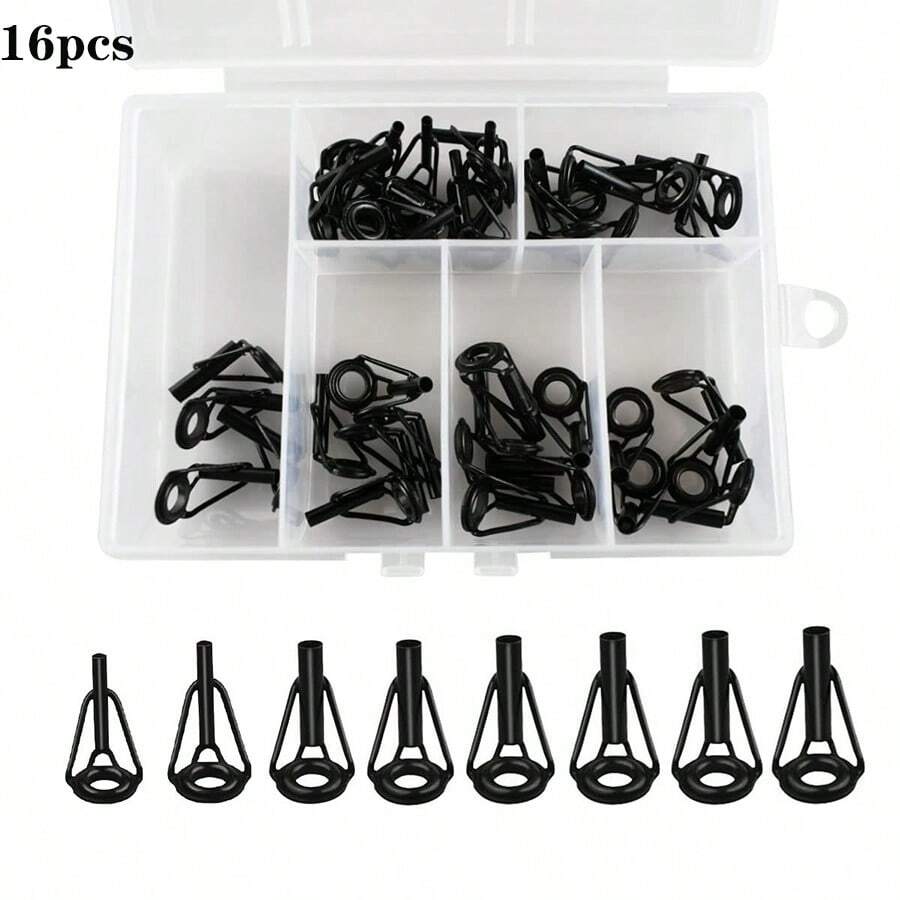 16pcs Fishing Lure Guide Ring Fishing Rod Tip And Guide Replacement Kit Ceramic Guide Ring Fishing Rod Tip Sea Rod Guide Ring Fishing Rod - View 1