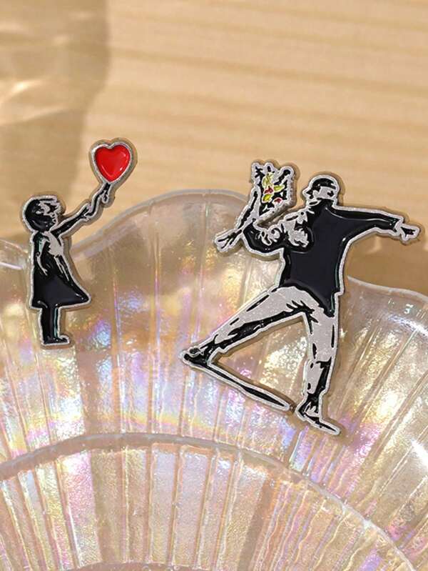 1pc Vintage Punk Style Unisex Cartoon Figure Brooch, Unique Design Casual Pin