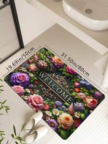 1 pieza Felpudo de entrada con estampado floral de primavera fresca, alfombra de baño antideslizante y absorbente de agua, alfombra de piso de entrada para decoración del hogar, decoración de baño del hogar, alfombra de piso, alfombra de puerta de verano, accesorios de baño, de regreso a la escuela
