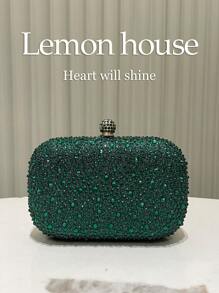 1 件优雅绿色水钻装饰迷你手拿包,配有可拆卸金属链带,适合正式活动、婚礼、派对,是送给女性的一份绝佳礼物,非常适合派对婚礼舞会晚宴/宴会,搭配节日派对礼服晚礼服和亮片礼服,与女士派对礼服完美搭配,必备婚礼物品,完美搭配毕业礼服、舞会礼服 - 墨綠色 - 查看 2
