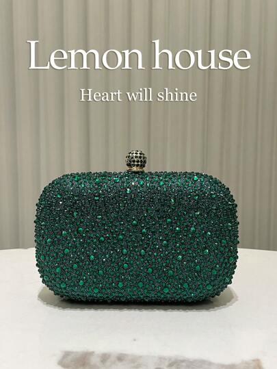 1 件优雅绿色水钻装饰迷你手拿包，配有可拆卸金属链带，适合正式活动、婚礼、派对，是送给女性的一份绝佳礼物，非常适合派对婚礼舞会晚宴/宴会，搭配节日派对礼服晚礼服和亮片礼服，与女士派对礼服完美搭配，必备婚礼物品，完美搭配毕业礼服、舞会礼服
