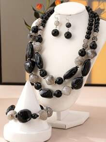 1 Set vielseitiger Luxus Amethyst Kunststein Mehrlagiger Perlenkette, geeignet für täglichen Gebrauch, Partys, Reisen, Geburtstagsgeschenk