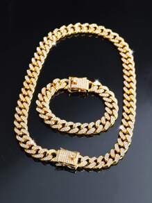 2pcs Black Cuban Chains Necklace And Bracelet Set,Men's Chain Choker Necklace Hip Hop Jewelry Set,Fashion Rapper's Jewelry ,Perfect Gift For Boyfriend,Son And Dad