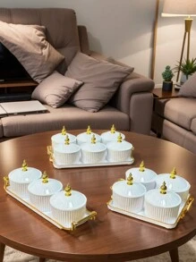 1 Set Nueva caja con diseño de moda para dulces con tapa de sellado, contenedor de almacenamiento doméstico para dulces, frutos secos, bocadillos y galletas - Blanco - Ver 9