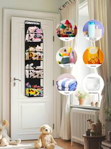 1 件 4 层门上悬挂式食品储藏室整理架悬挂式储物架带透明塑料袋大容量门上整理架适用于衣柜卧室育儿室浴室厨房杂物可爱奶牛图案悬挂式架子家居装饰礼物。