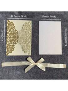 Paquete de 10 invitaciones de boda cortadas con láser, brillantes y en color plateado y dorado claro (incluye tarjetas en blanco, sobres y moños de cinta), tarjetas de invitación elegantes y de alta calidad para bodas y fiestas - Multicolor - Ver 3