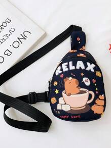 Children's Cute Cartoon Capybara Pattern Print Chest Bag, Lightweight Sport Casual Waist Pack & Sling Bag, Outdoor Travel Vacation Fanny Pack With Adjustable Shoulder Strap, Daily Commuter Mobile Phone Coin Crossbody Bags