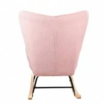 Nursing Rocking Chair, Berber Fleece Look Rocking Chair, Armrest, Armchair With Wooden Glides, Relaxation Chair For Living Room, Bedroom, Pink - Pink - View 10