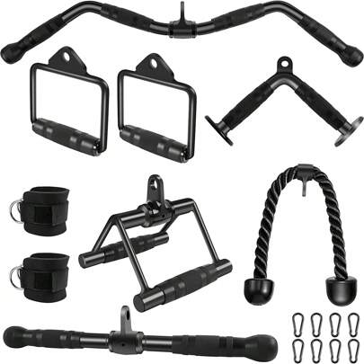 LAT Pulldown Bar Attachments, Cable Machine Accessories For Home Gym, Triceps Rope Pull Down Equipment Weight Fitness & Power Exercise Set For Arm Strength Workout Training