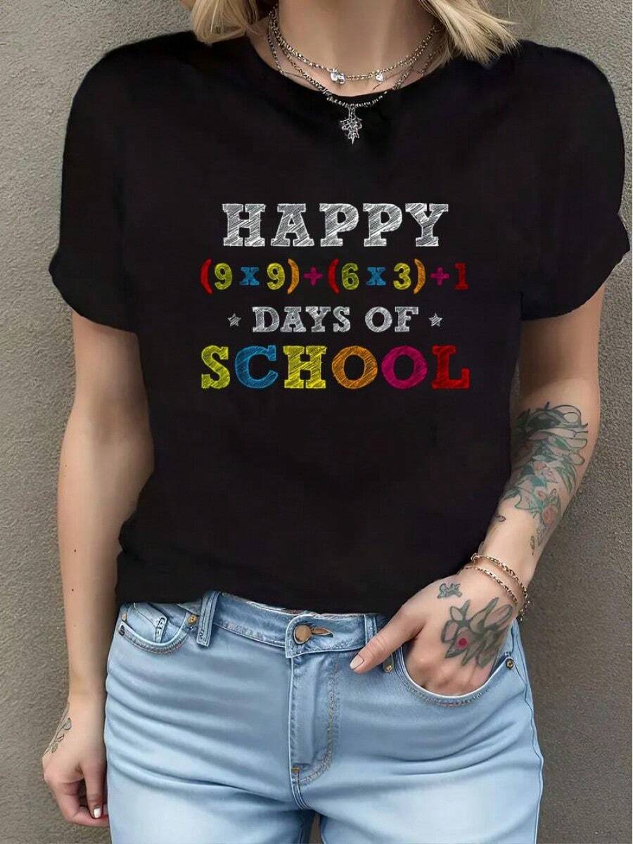 Math Formula 100 Days Of School Shirt Boys Girls Teacher T-Shirt - Black - View 1