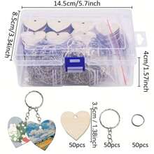 1 caja con 150/300 piezas de set de manualidades con colgantes de llavero de madera con forma de corazón sin terminar, con anillas - Bloques de madera rectangulares para personalizar manualidades de llaveros, adecuados para decoración de llaveros, hacer etiquetas DIY, decoración de equipaje, manualidades navideñas, multiusos, resistentes, regalos lindos y exquisitos, o (10/20/30 sets por paquete - 30/60/90 piezas)