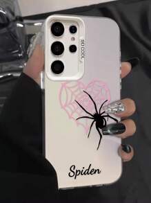1 st. Aangepast spinnenhartpatroon kleurrijk zilveren telefoonhoesje, compatibel met Samsung S24/S24 Plus/S24 FE/S24 Ultra/S25/S25 Plus/S25 Ultra, compatibel met 16 Pro Max/16 Plus/16 Pro/16 en andere modellen.