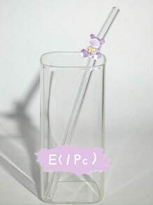 1/2件/1組可愛紫色耐熱彎曲可重複使用玻璃吸管，附蝴蝶棒棒糖愛心熊吊飾，適用冷飲、奶茶、咖啡、果汁、奶昔，咖啡廳夏季派對禮物，送給家人、朋友、情侶 - 款式1 - 查看 9