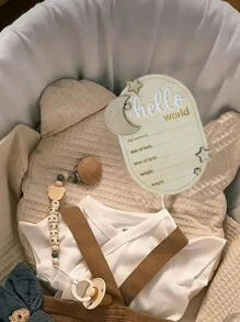 1 件“Hello World”新生儿派对木片照片纪念卡，婴儿成长照片道具婴儿洗礼复活节礼物，适合男孩/女孩 - 原木色 - 查看 3