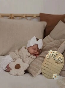1 件“Hello World”新生儿派对木片照片纪念卡，婴儿成长照片道具婴儿洗礼复活节礼物，适合男孩/女孩 - 原木色 - 查看 4