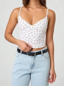 Women's Cropped Cami Tops Spaghetti Strap Sleeveless Open Back V Neck Solid Color Slim Fit Tank Tops Fashion T-Shirt