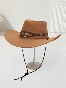 1pc Unisex Cowboy Hat With Cow Logo, Windproof Drawstring, Western Style, Suitable For Riding, Casual, Party, Outdoor, Daily Use - Multicolor - View 12