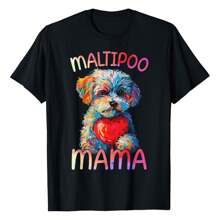 Maltipoo Dog Lovers Mama Heart Pop Art Womens Maltipoo Mom T-Shirt Versatile Women's T-Shirts - Black - View 1