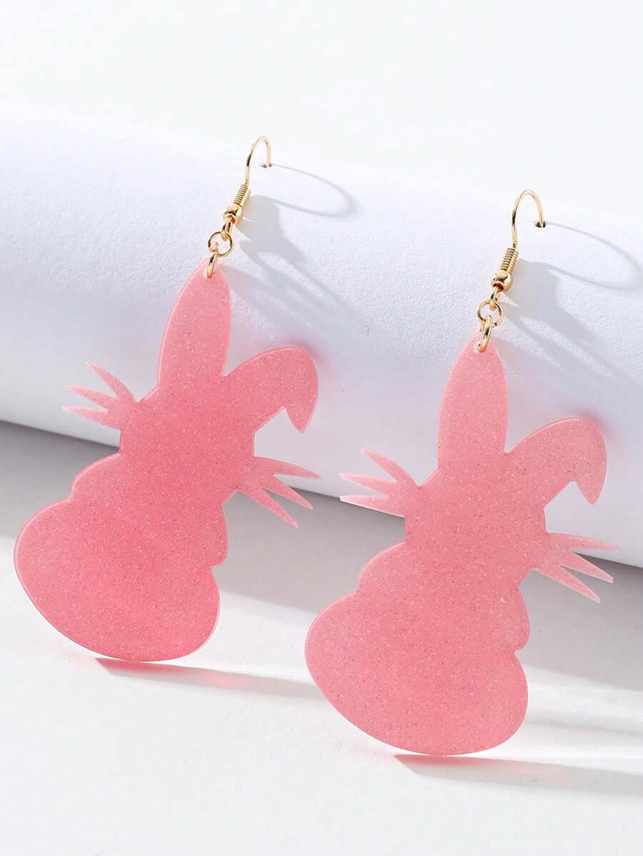 1 paar schattige oorbellen van acryl met konijn en ei, paascadeau sieraden