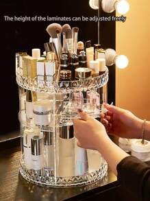360° Rotating Rhinestone Texture Makeup Organizer Box, Acrylic Desktop Cosmetic Storage Rack For Lipstick, Skincare, Perfume, Vanity Table Bathroom Counter Storage, For Holiday Beach, Bathroom Collection, Bedroom Collection, Large Capacity - Clear - View 2