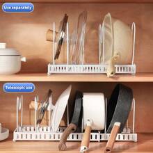 A Retractable Pot Rack With 13 Card Slots For Kitchen Storage, Capable Of Storing Pot Lids, Frying Pans, Dishes, Built-In Cabinet Pot Racks Under The Sink, Adjustable Pot Lid Storage Racks, Kitchen Accessories, Local Warehouse - 白色 - 查看 5
