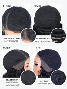NOBLE Perruque synthétique à dentelle frontale frisée et bouclée 13x4x1 avec partie en T noire de 26 pouces, avec cheveux bébé. Perruque à dentelle frontale synthétique pour femmes, pour le cosplay et l'utilisation quotidienne, résistante à la chaleur.