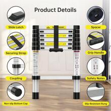 6.6 FT /12.5 Ft Telescoping Ladder, 330lbs Capacity Aluminum Extension Ladder With Locking Mechanism And Hook, Portable Folding Ladder, Multi-Purpose Collapsible Ladder For RV, Home, Office - 6.6ft - 查看 6
