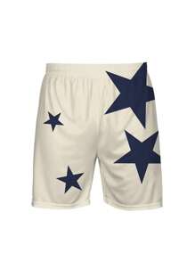 Men's Casual Star Print T-Shirt & Shorts Set - Polyester, Machine Washable, Round Neck, Regular Fit - Multicolor - View 4