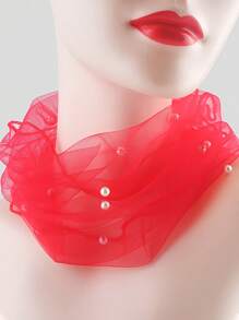 1pc Faux Pearl Decor Multi-Functional Neck Scarf (Faux Pearl Placement Is Random) Valentines