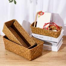 Giỏ đựng đồ bằng rong biển dệt 3 chiếc/2 chiếc/1 chiếc, Giỏ đựng đồ gia dụng, Kệ đựng đồ trang điểm, Giỏ đựng đồ phòng tắm, Bàn đựng đồ gia dụng và ngăn kéo, Thích hợp đựng trái cây, đồ ăn nhẹ và đồ trang trí nhà cửa, Trang trí phòng ngủ, Cho ngày tựu trường - Màu Khaki - Xem 7