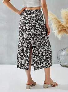 Women's Casual Summer Fall High Waist Boho Printed Side Split A-Line Midi Skirt Leopard Half-Length Maxi Swing Skirt - Color - View 6