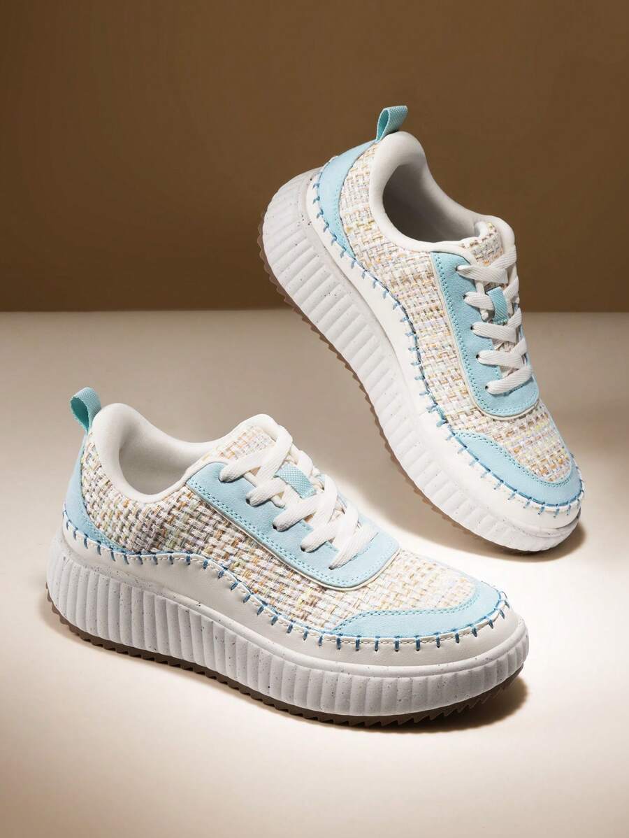 Women Platform Casual Sneakers Thick-Sole Woven Style Fashion Comfortable Wedge Sneakers Autumn Winter Outdoor Sport Shoes