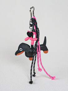 Yogodlns 1件时尚皮革腊肠犬巧克力创意手工绳金属钥匙扣吊坠，适合作为节日礼物 - 玫紅色 - 查看 2