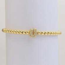 Pulseira com Contas Iniciais de 4mm A-Z, Revestida a Ouro 18K com Micro Pavê de CZ, Formato de Balão Bolha, Cordão Elástico, Joia Simples para Presente Feminino