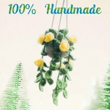 1 pieza Planta de crochet linda para espejo retrovisor de carro/decoración de habitación, accesorio colgante hecho a mano para espejo de carro estilo bohemio, adecuado para mujeres y niñas, decoración estética interior verde del carro, adorno colgante para camión para hombres