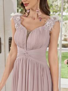 SUPGIR Sweetheart Neck Sleeveless Waist Crossed Ruched Slit Flared Cocktail Dress, Elegant Party & Occasion,Gown,Formal,Evening,Wedding Guest - Pink - View 6