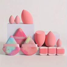 12 Piece Multifunctional Cosmetic Sponge Puff Set, Suitable For Perfect Mixing Of Liquid, Face Cream And Powder, Latex Free, Dry Wet Foundation Make-Up, Contour And Highlight Sponge, With Mini Air Cushion Puff Suitable For All Skin Types