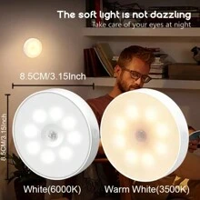 AMILL 6-Pack 8LED USB Rechargeable Motion Sensor Night Light, Magnetic Adhesive Wall Lamp, White/Warm White, For Stairs, Closet, Bedroom, Bedside, Shoe Cabinet Lighting, 36V LED, 250mAh Battery, Home Use - White - View 4